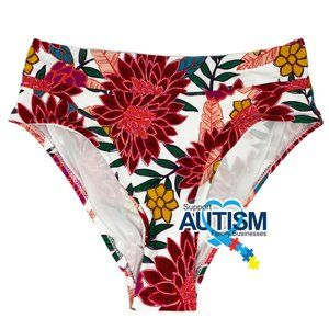 2/$20 💥 NEW (M) Sun Lab White Mauve Floral Pattern Bikini Swim Bottom (396)